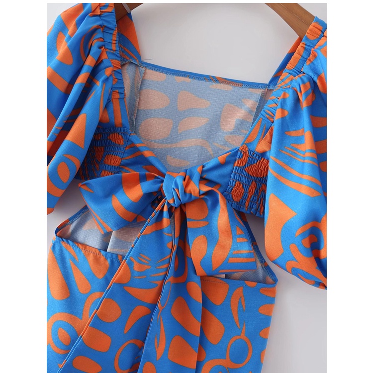 Đầm Zara Tay Ngắn Dáng Rộng Chiết Eo Đính Nơ Thời Trang Mùa Hè Xinh Xắn Cho Nữ