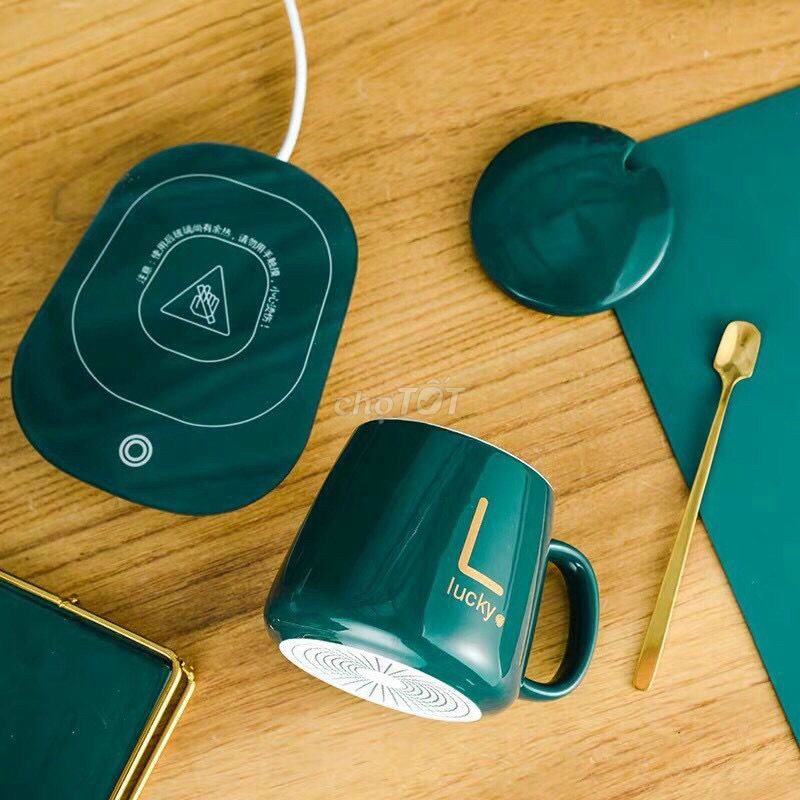 Cốc hâm nóng đồ uống kèm đế điện Lucky - Cốc ủ cháo, ủ sữa cho bé – Ly sứ hâm nóng cafe, trà GD009
