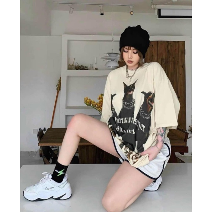 Áo phông Mikenco 3 Chó Blackwork form rộng đẹp- Áo thun tay lỡ Unisex nam nữ kiểu hàn quốc vải cotton HARI in hoạ tiết