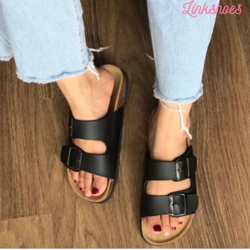 Dép đế trấu quai 2 Khóa Màu đen, trắng mã sản phẩm SH02