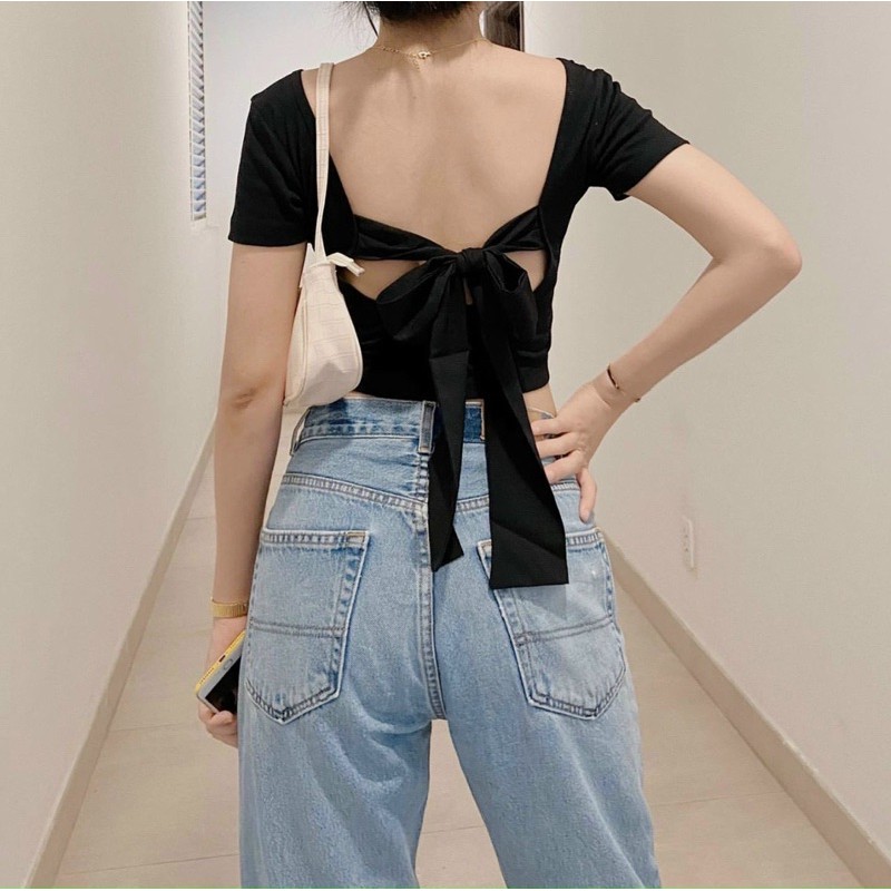 ÁO CROPTOP CỘT NƠ SAU