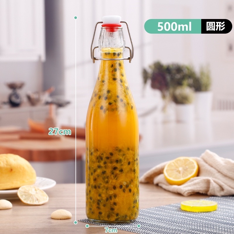 chai thủy tinh nắp gài 500ml thân tròn