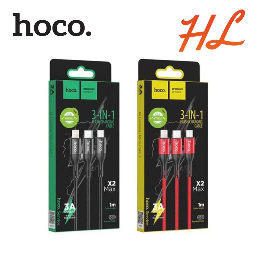 Cáp Sạc 3 đầu Hoco X2 Max (IP/Micro USB/Type C)-Hưng Long PC
