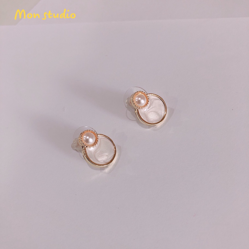 Khuyên tai nữ hình tròn đính trai double dành cho phái nữ