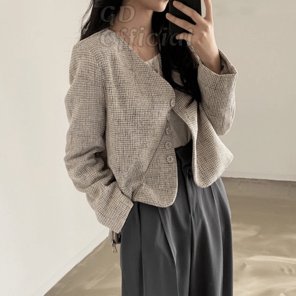 K14|Áo khoác blazer dáng ngắn cá tính cho nữ dài tay công sở thanh lịch gd_order