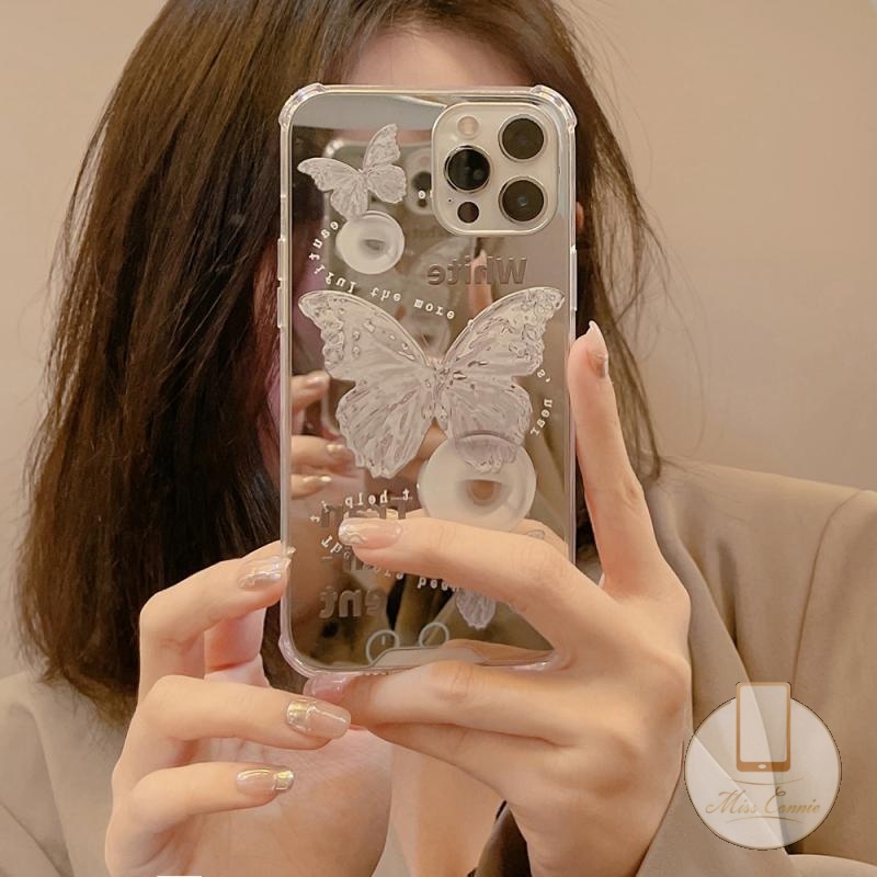 Ốp Điện Thoại Tpu Mềm Trong Suốt Gắn Gương Hình Bướm Cho iPhone 11 7Plus 8Plus XR X XS Max 12 13 11 Pro Max 6 6S Plus 7 8 SE 2020