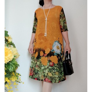 [ẢNH THẬT]  Đầm Trung Niên Voan 2 lớp Big Size 80kg - Đầm bigsize