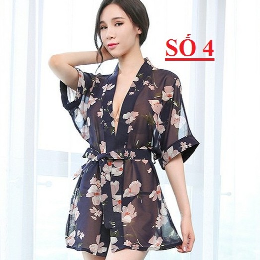 Áo choàng ngủ kimono chiffon hoa freesize 40-60kg kèm quần lót nữ VN100012 | BigBuy360 - bigbuy360.vn
