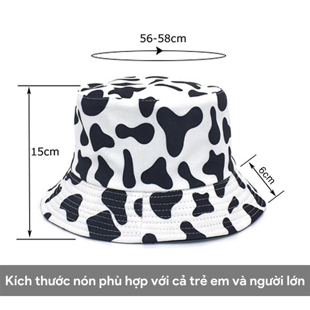 Mũ bucket bò sữa họa tiết trắng đen phong cách Ulizang form Unisex, phụ kiện thời trang MAIKA