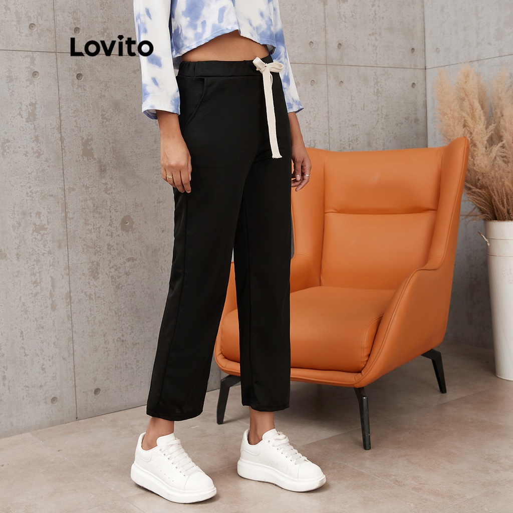 Quần Lovito cơ bản dây rút màu trơn mặc thường ngày L17X143 (Đen)