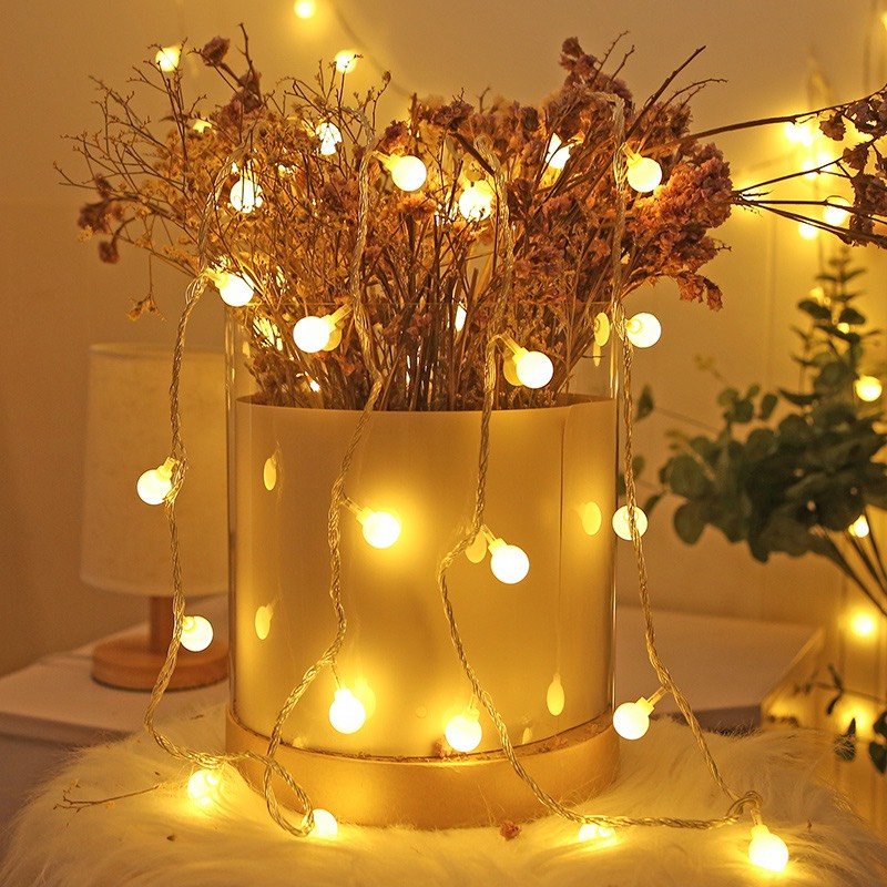 Dây Đèn Led Trang Trí Cherry Ball Dài 4,5m 26 Bóng Tròn Ánh Sáng Vàng Nắng / Đủ Màu Cắm Điện 220V