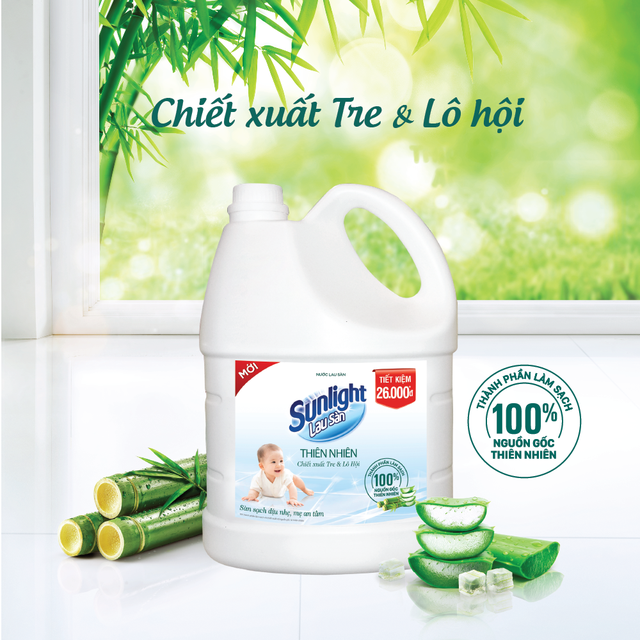 Nước Lau Sàn Sunlight Thiên Nhiên Chiết Xuất Tre &amp; Lô Hội 3,6 Kg - Sạch Dịu Nhẹ - Mẹ An Tâm