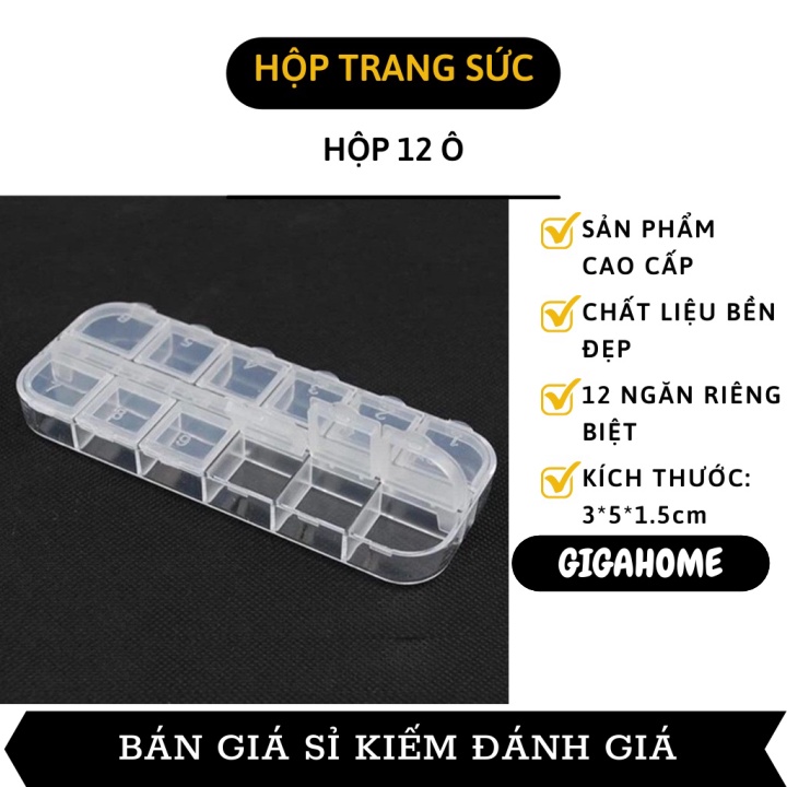 Hộp Đựng Đá Đính Nails GIGAHOME Khay Nhựa 12 Ô Nắp Bật Đựng Linh Kiện Điện Tử, Trang Sức 7833