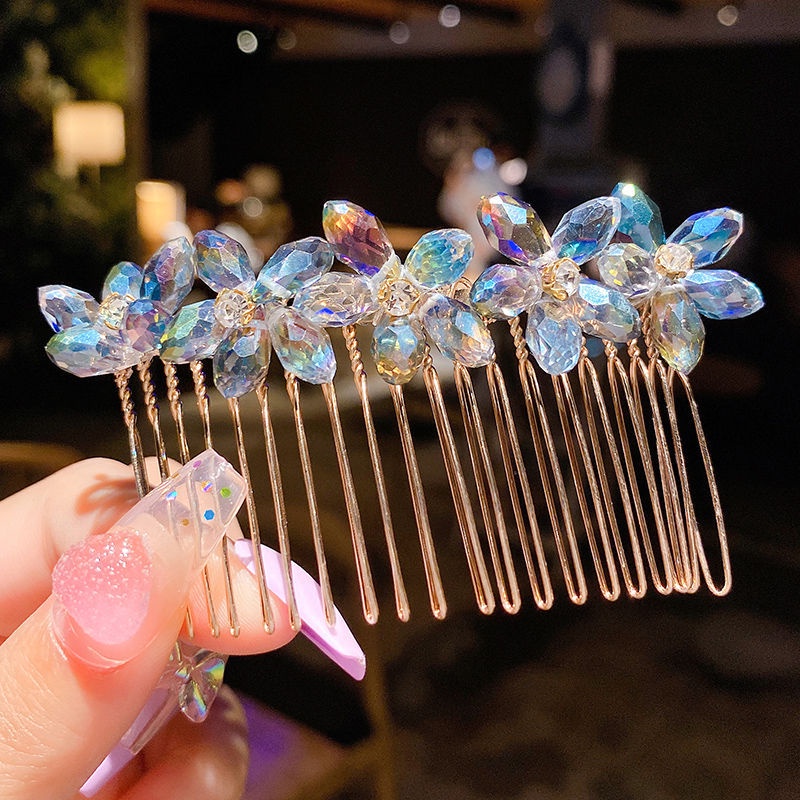 Lược cài tóc hình bông hoa đính ngọc trai giả/pha lê phong cách Hàn Quốc thời trang cho nữ
