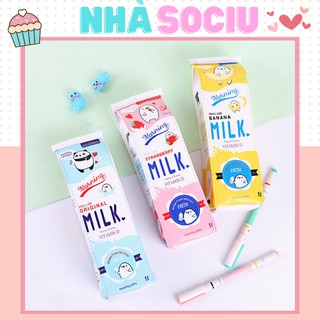 Hộp bút, bóp đựng bút viết hình hộp sữa milk size lớn đựng được nhiều bút viết Sociu