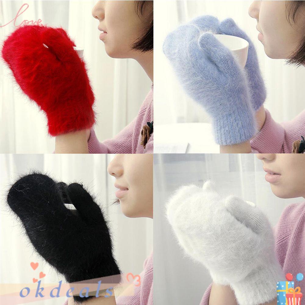 Găng Tay Lông Thỏ Hở Ngón Màu Trơn Mềm Mại Thời Trang