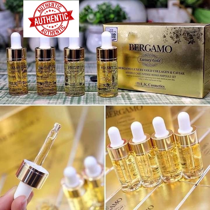 SET 4 Serum BERGAMO Luxury Gold Collagen & Caviar Wrinkle Care Intense Repair Ampoule MINISIZE (13ml x 4) - MÀU VÀNG