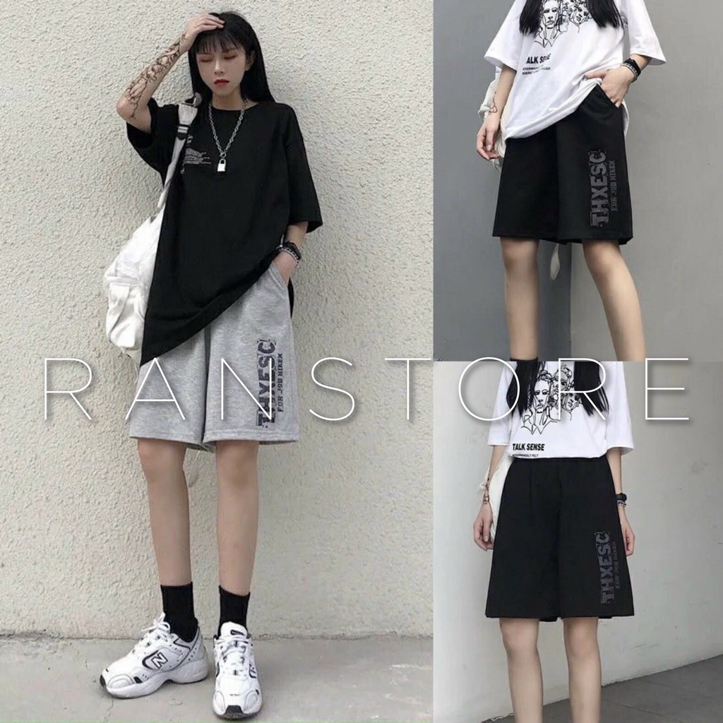 Quần đùi ống rộng THXESC dáng lửng 2 màu thời trang unisex/ Quần short thể thao nam nữ dễ phối đồ stle hàn quốc_ranstore