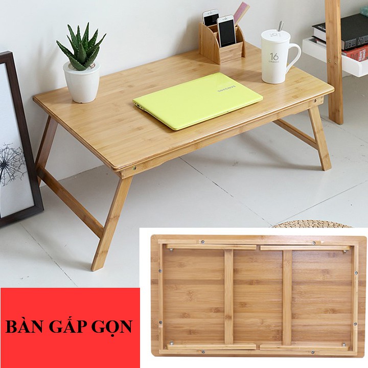 Bàn gỗ gấp gọn mini đa năng tiện lợi hình chữ nhật chân thang kích thước 60*40cm gỗ tự nhiên