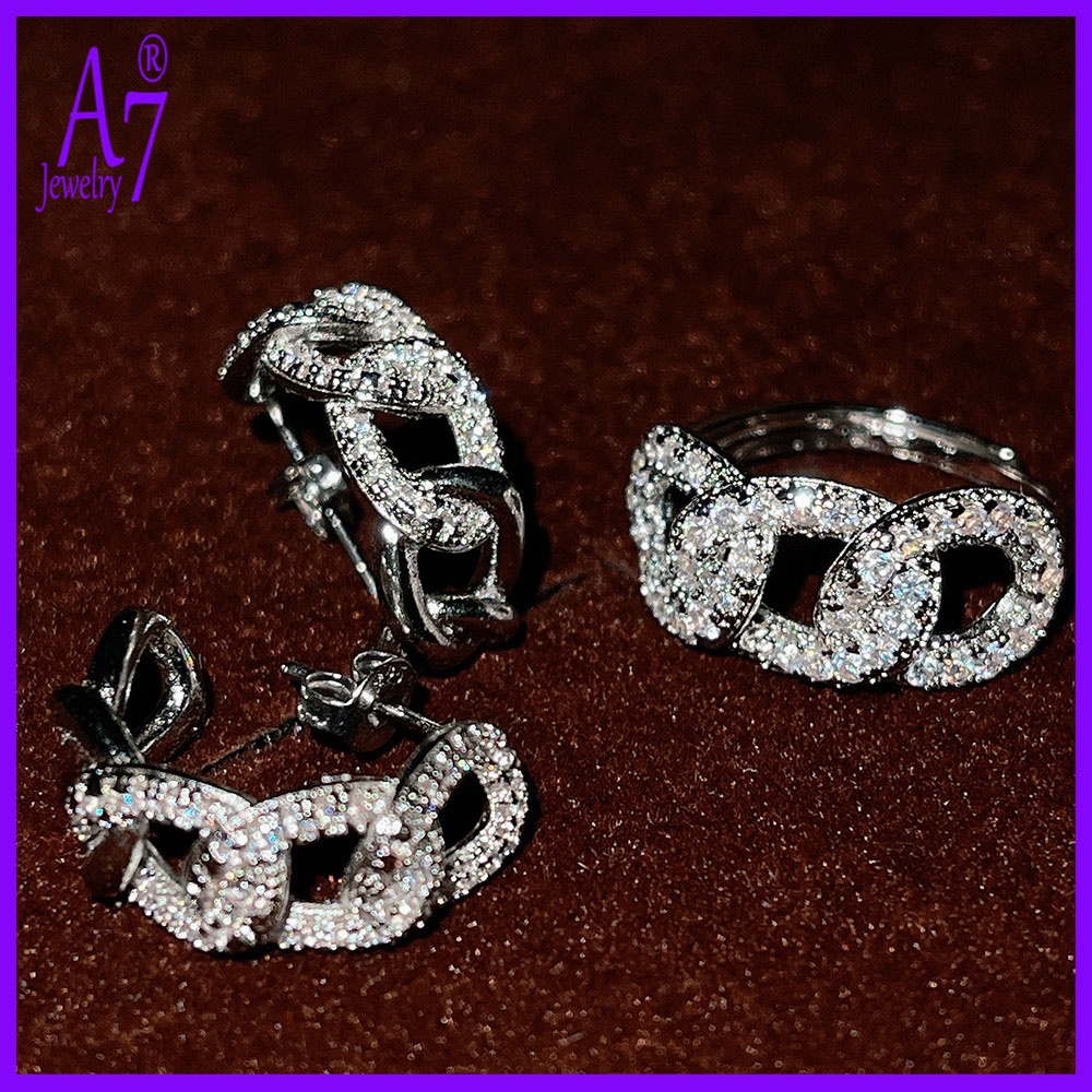 S925 Sterling Silver Twist Wrap Bộ trang sức có thể điều chỉnh mở vòng và bông tai