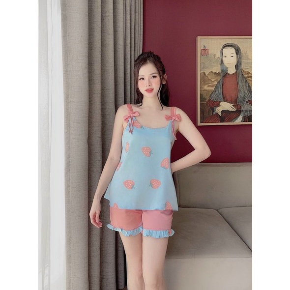 PIJAMA, NGỦ LỤA 2 DÂY, BỘ ĐÙI DỄ THƯƠNG (ẢNH THẬT)