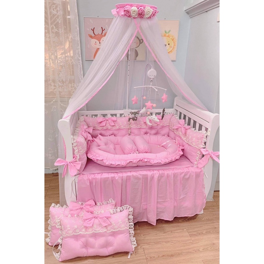 Cọc màn treo cũi đính hoa handmade cho bé - Monnie Kids