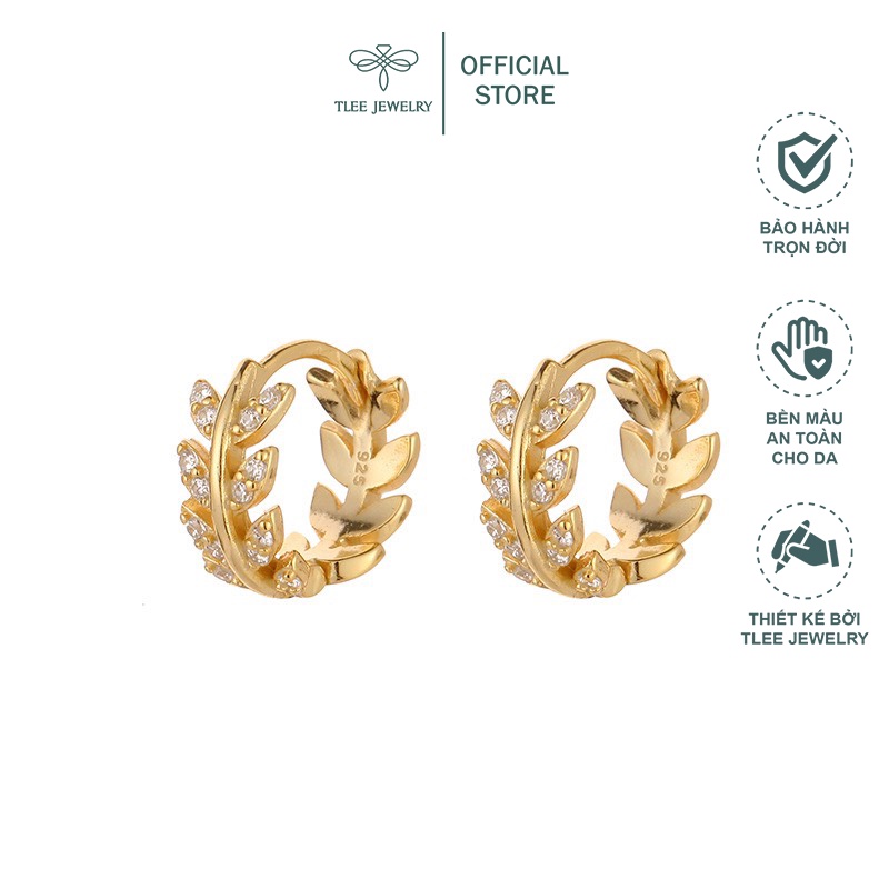 Khuyên tai bạc nữ TLEE lá tròn đính đá cao cấp TleeJewelry B0201