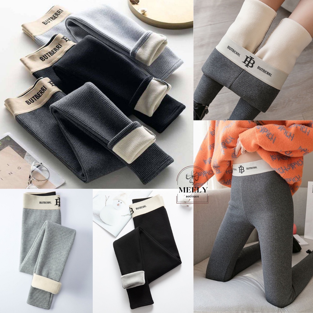 Quần Legging Lót Lông Cừu Cạp Cao Gen Bụng Quần Dài Nữ Len Tăm Lót Nỉ Dày Siêu Ấm Cạp Chữ ButBerrl Freesize 40- 60kg