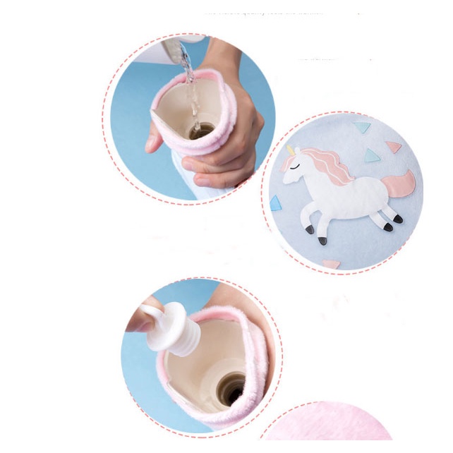 Túi Chườm Nóng Lạnh Đa Năng Hình Ngựa Pony Dễ Thương 0.5/Chườm Khi Đau Bụng Kinh Nguyệt 500ml-Tặng cọ quét mặt nạ 17cm