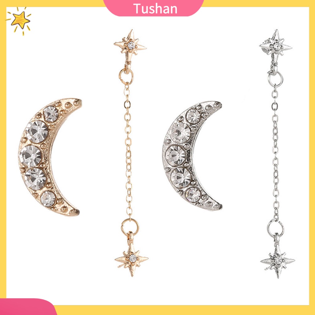 Đôi khuyên tai hình trăng sao đính đá thời trang cho nữ