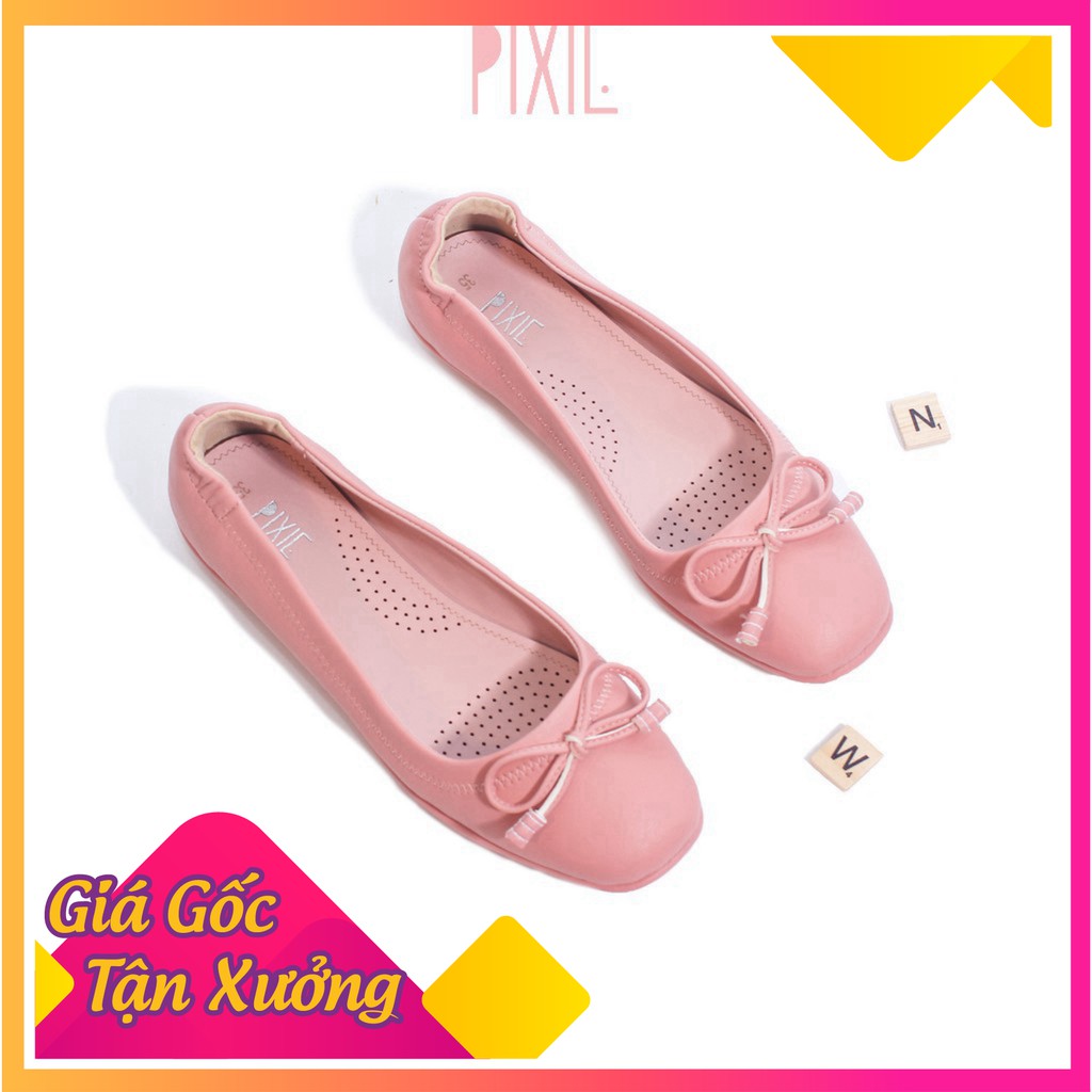 Giày Búp Bê Bệt Phối Nơ Số 8 Siêu Dẻo P019 Màu Hồng Pixie