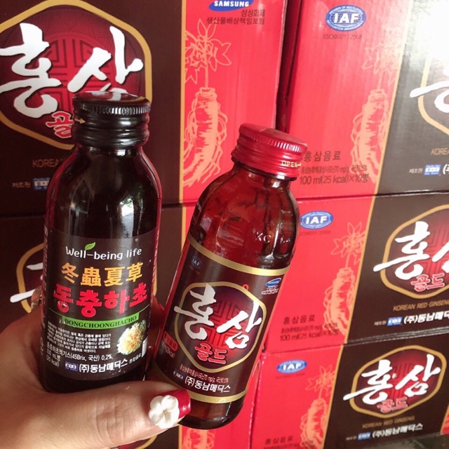 COMBO 01 HỘP NƯỚC HỒNG SÂM, 01 NƯỚC ĐÔNG TRÙNG HẠ THẢO CHAI 100ml HÀN QUỐC