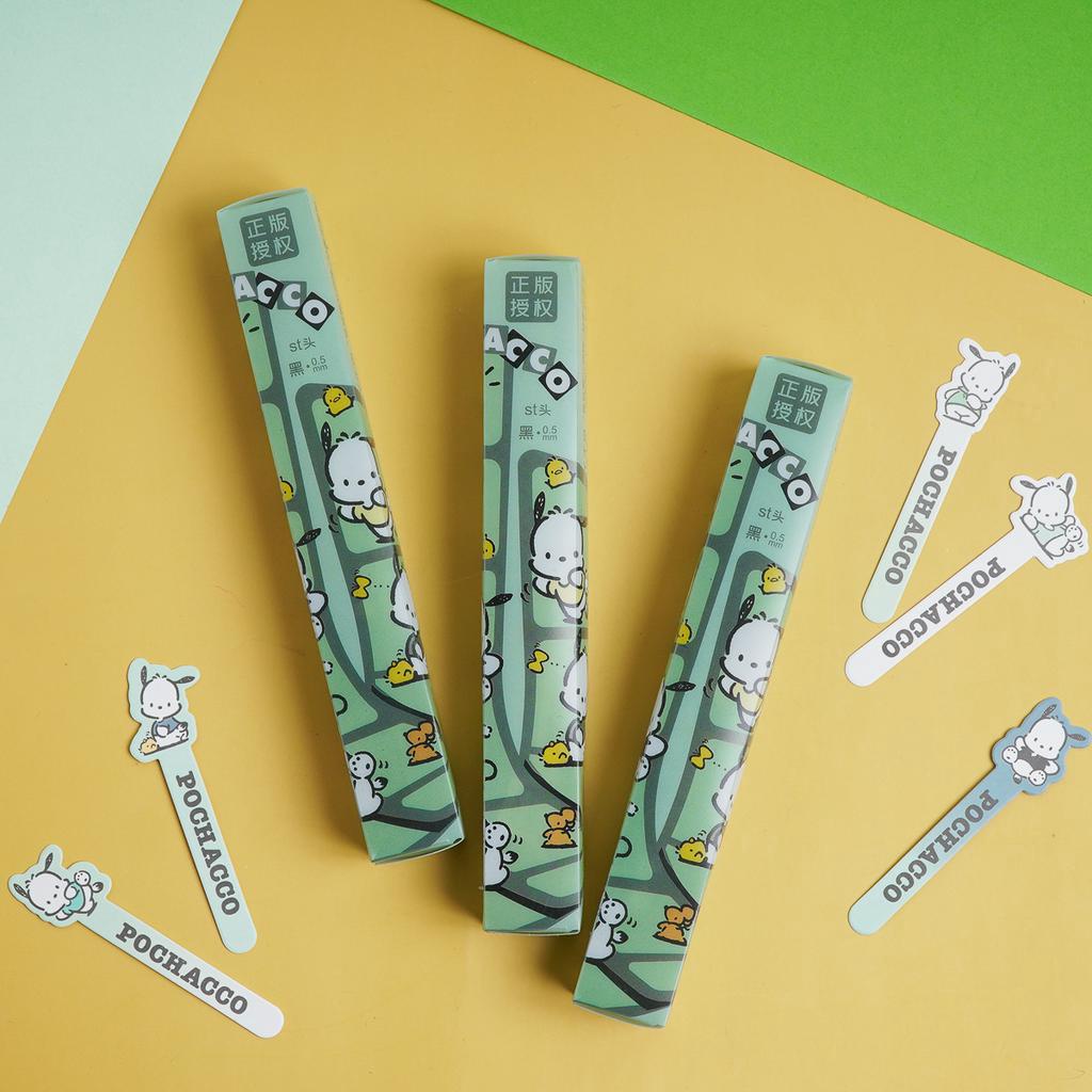 Bút bi gel mực đen ngòi 0.5mm hình Pochacco dễ thương, bút viết cao cấp kèm hộp nhựa và sticker  KT82054