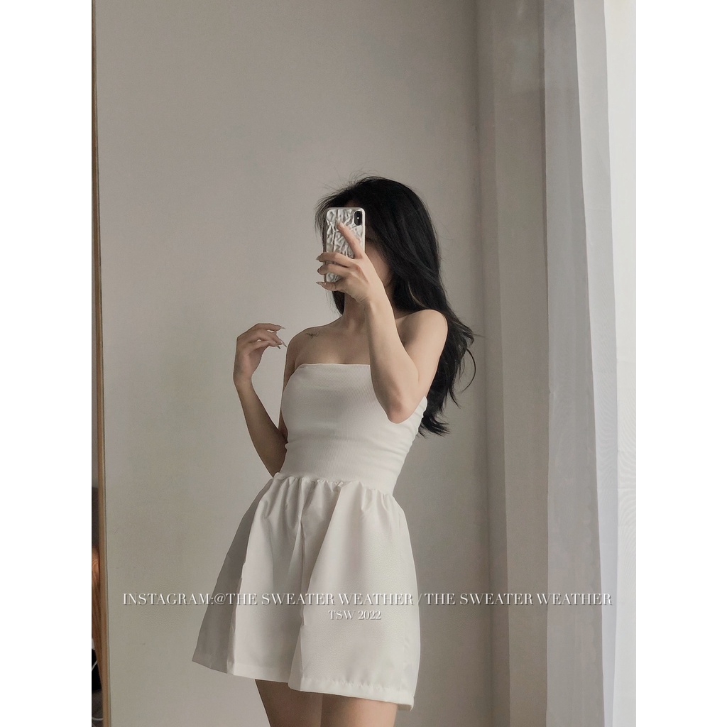 (Ảnh thật) Jumpsuit quây thun tăm ôm sát phối vải thô phồng the.sweaterweather TSW