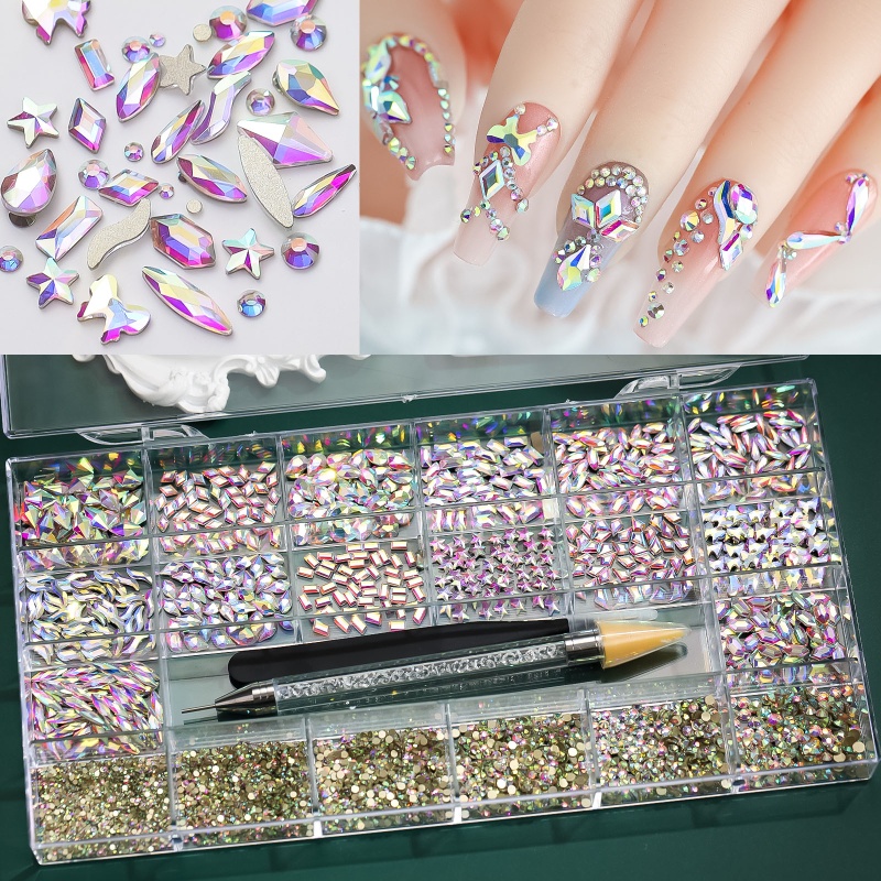 Set 21 Phong Cách 5500 AB Diamond 700 Hạt Đá Tròn Dẹt + 4800 Nhiều Hình Dạng Đính Đá Pha Lê