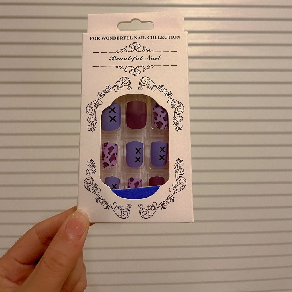 YADORNOS Set 24 Móng Tay Giả Họa Tiết Da Báo Màu Tím Xinh Xắn Kèm Keo Dán