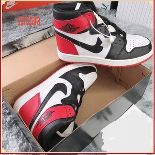 Giày jd đỏ đen cao cổ, Giày thể thao Jordan màu đỏ đen nam nữ full box bill