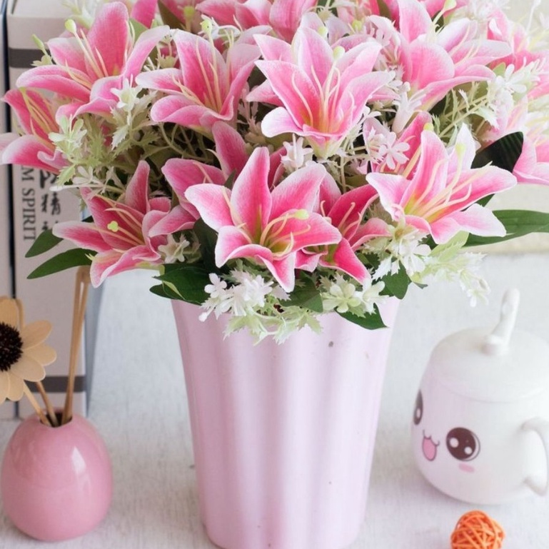 Hoa giả ❤️ Hoa Ly giả PU cao cấp ❤️ Decor trang trí nhà cửa 𝗚𝗜𝗔𝗗𝗨𝗡𝗚𝗛𝗔𝗡𝗢𝗜𝟯𝟵 bằng cao su non có cả Lá Xoắn &amp; Lá Thẳng