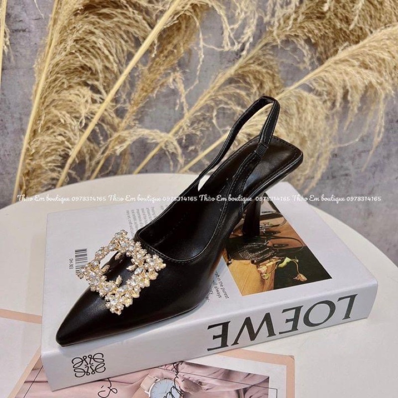 Giày cao gót mũi nhọn đính hoa đá 7 phân gót nhọn