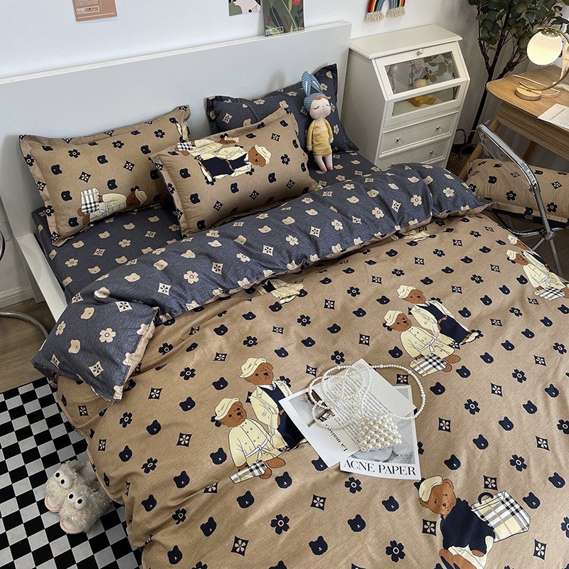 Bộ Chăn Ga Gối Cotton Poly - Mẫu gấu vali
