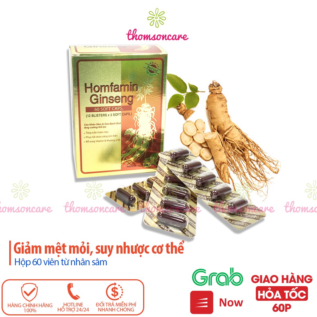 Bổ sung vitamin, nhân sâm giảm mệt mỏi, suy nhược cơ thể Homfamin Ginseng hộp 60 viên Homtamin