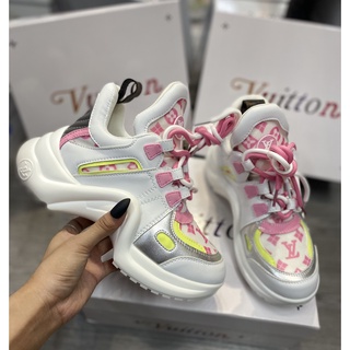 Giày thể thao độn đến lv độn đế trắng hồng, giày lv chunky trắng hồng, giày tiểu thư độn đế chất ảnh thật