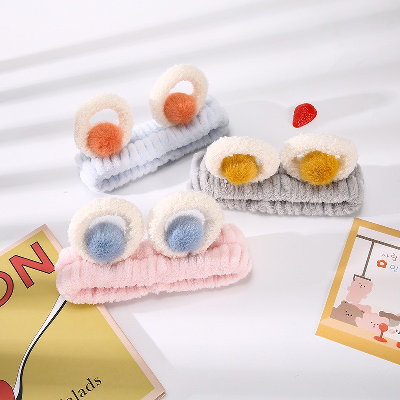 N56 Băng đô bờm tóc chun tròn cục bông lông xù