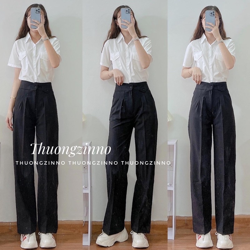 [Ảnh thật/Video]Quần ống rộng túi hộp dáng vừa hàng Quảng Châu Quần ống đứng vải mềm mướt