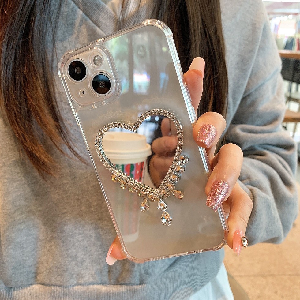 Sang Trọng Ốp Điện Thoại Silicon Trong Suốt Chống Sốc Gắn Kèm Gương Soi Cho iphone 15 14 13 12 11 13 pro max x xr xs 7 8 plus mini se 2022