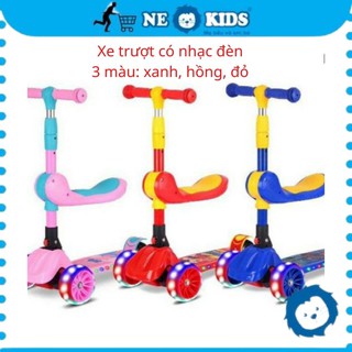 Xe scooter xe trượt trẻ em, trượt scoter, coster cho bé 3 bánh có yên ngồi có nhạc đèn Neokids XT 818