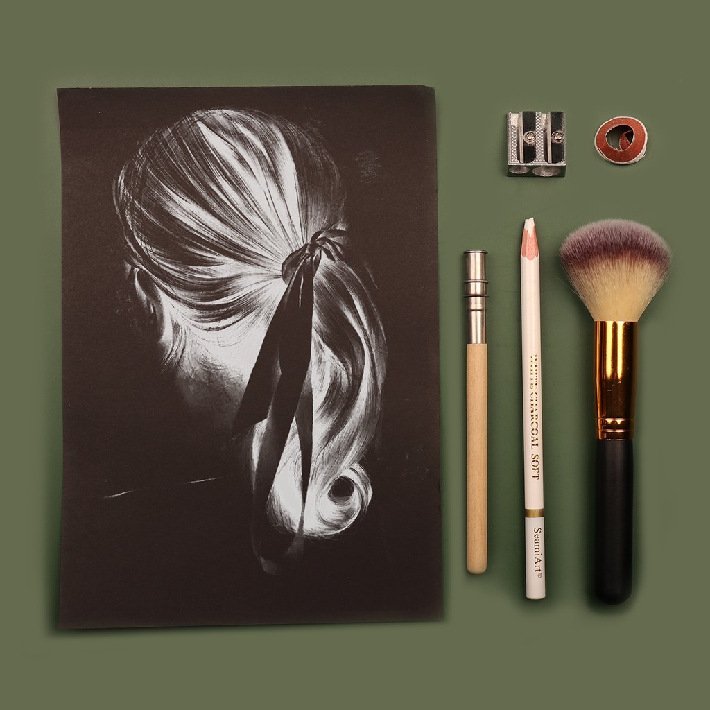 Bộ 3 Cây Bút Chì Trắng SEAMIART Dùng Vẽ Tranh Chất Liệu Than Hoạt Tính