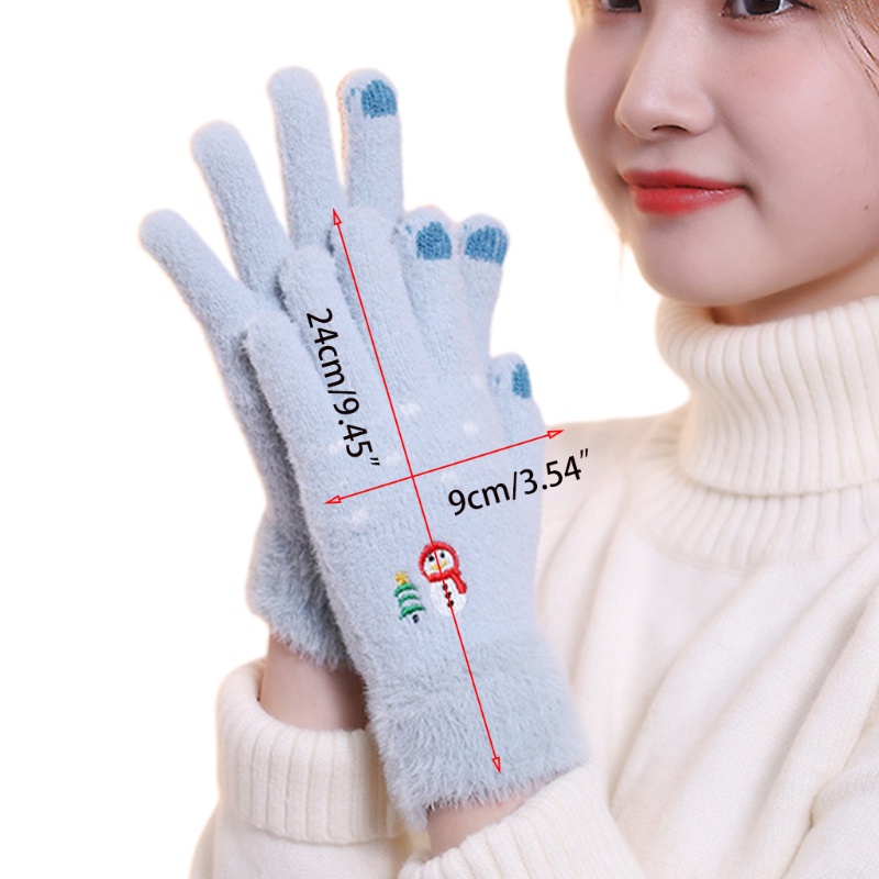 Găng Tay Dệt Kim Thêu Hình Người Tuyết Dễ Thương Có Thể Chạm Màn Hình Cảm Ứng