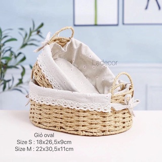 Giỏ cói lót vải Vintage có tay cầm đựng đồ cá nhân , giỏ picnic nhỏ xinh