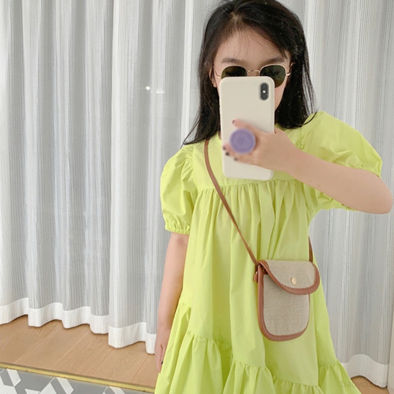 Đầm Công Chúa Tay Ngắn Cổ Tròn Màu Trơn Cỡ Lớn Thời Trang Cho Bé Gái
